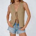 Beach Leisure Front Lace Up Women's Knitted Top Sweater Vest