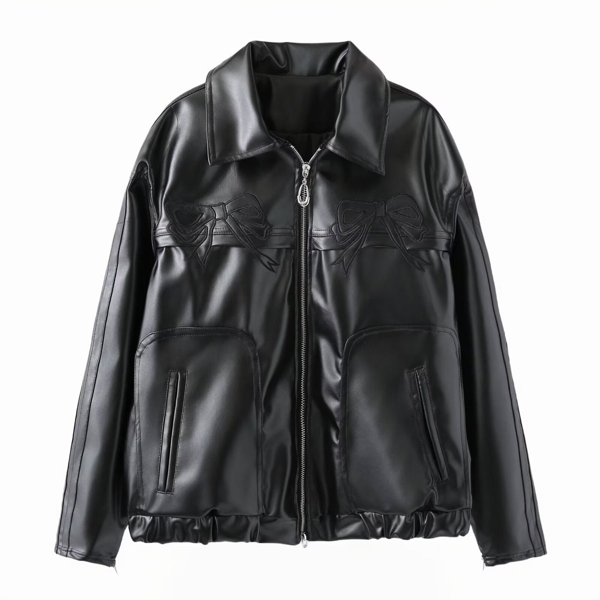 Women's Bow-Knot Zipper Leather Jacket