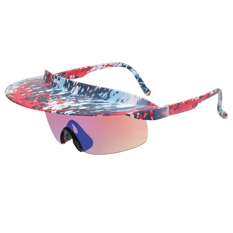 New Large Frame Cycling Glasses Men And Women Models Fashion Dazzling Hat Sunglasses Personality Brim Sunglasses