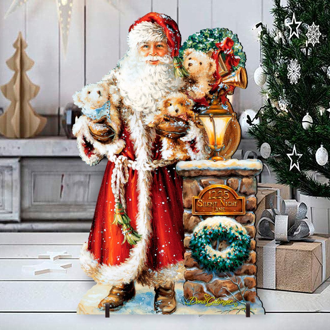 Silent Night Santa Christmas Outdoor Yard Sign by D. Gelsinger - Christmas Santa Snowman Decor - 8461013F-1315