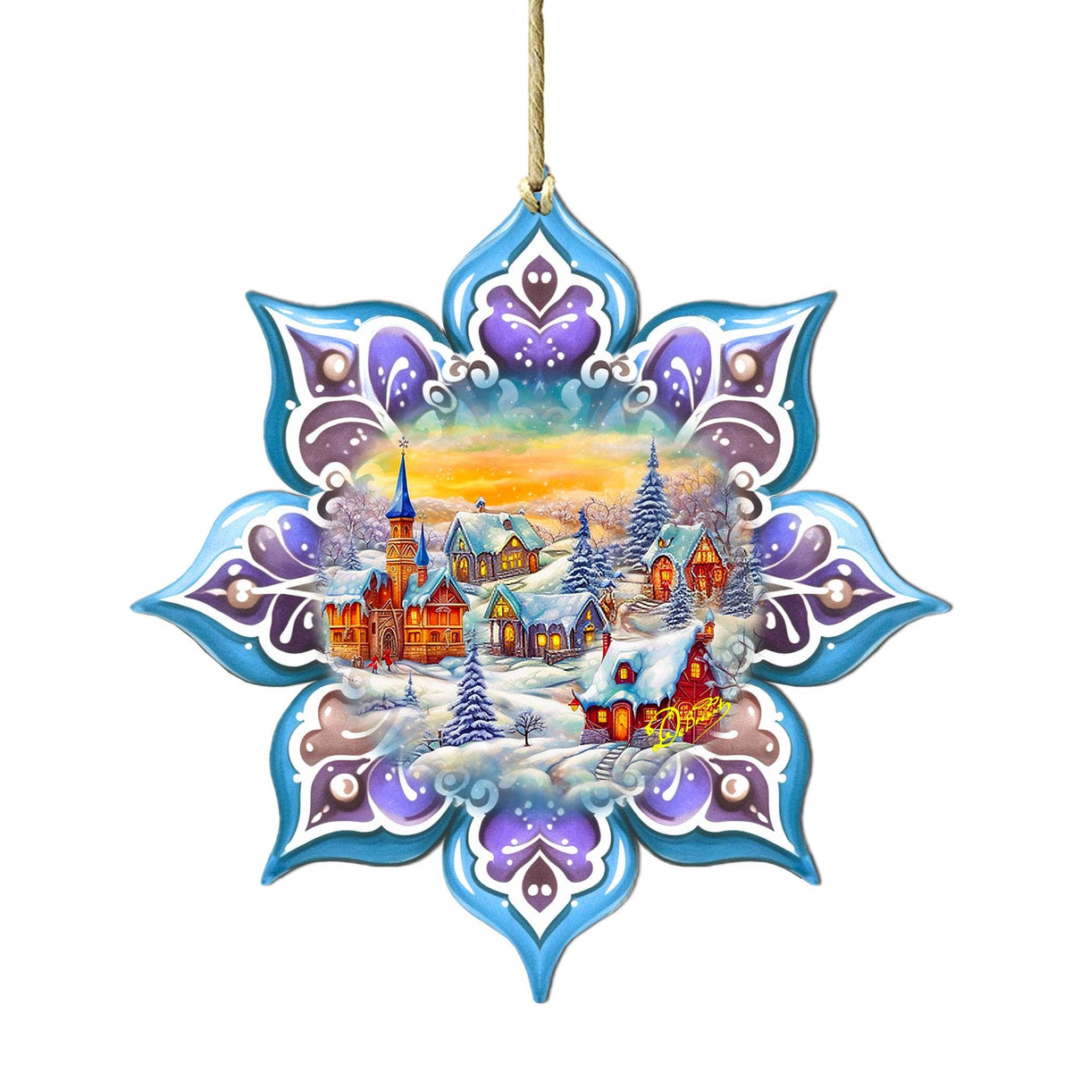Christmas Village Snowflake Large Wooden Ornament by G. Debrekht - Christmas Decor - 8688417M