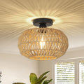 Rattan Light Fixtures Ceiling Mount,Boho Ceiling Light Fixture with Dimmable LED Bulb Mini Hand Woven Rattan