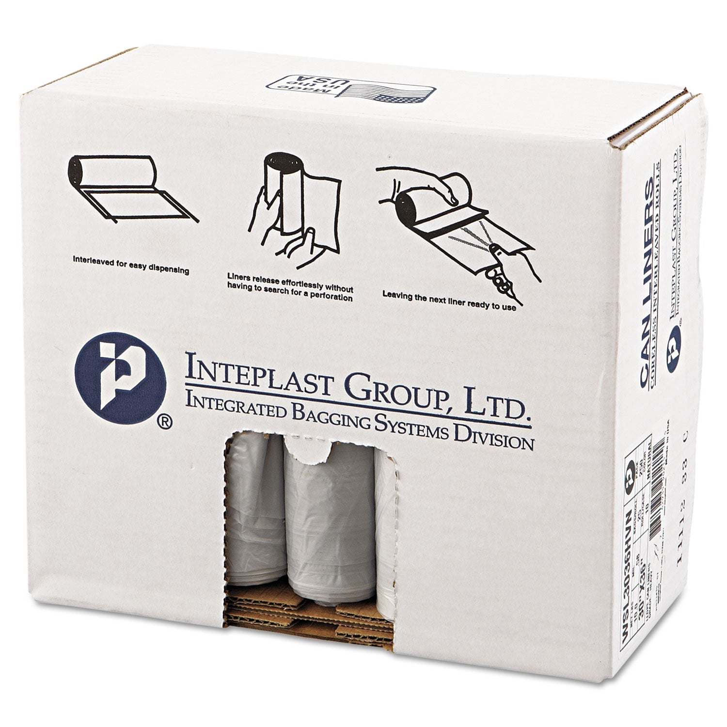 Inteplast Group Low-Density Commercial Can Liners, 30 gal, 0.58 mil, 30" x 36", Clear, 250/Carton
