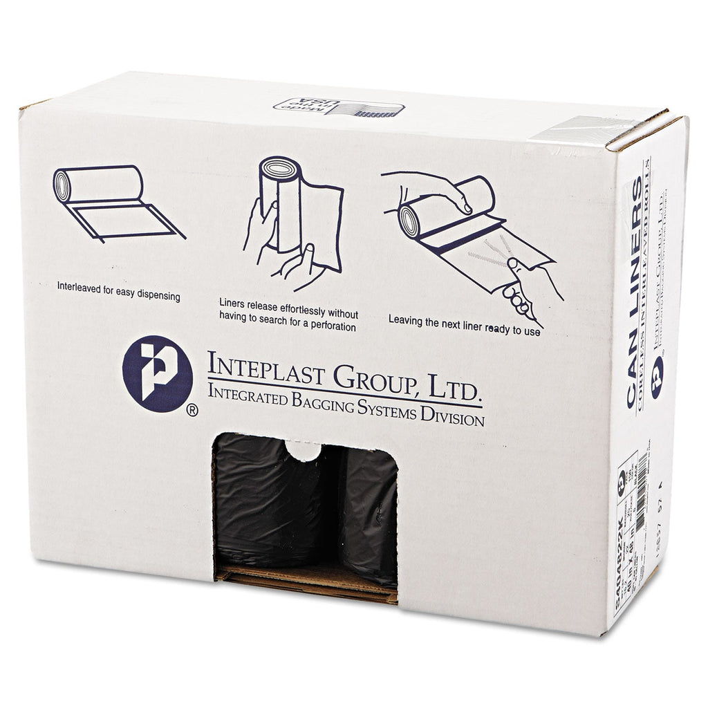 Inteplast Group High-Density Interleaved Commercial Can Liners, 45 gal, 22 microns, 40" x 48", Black, 150/Carton