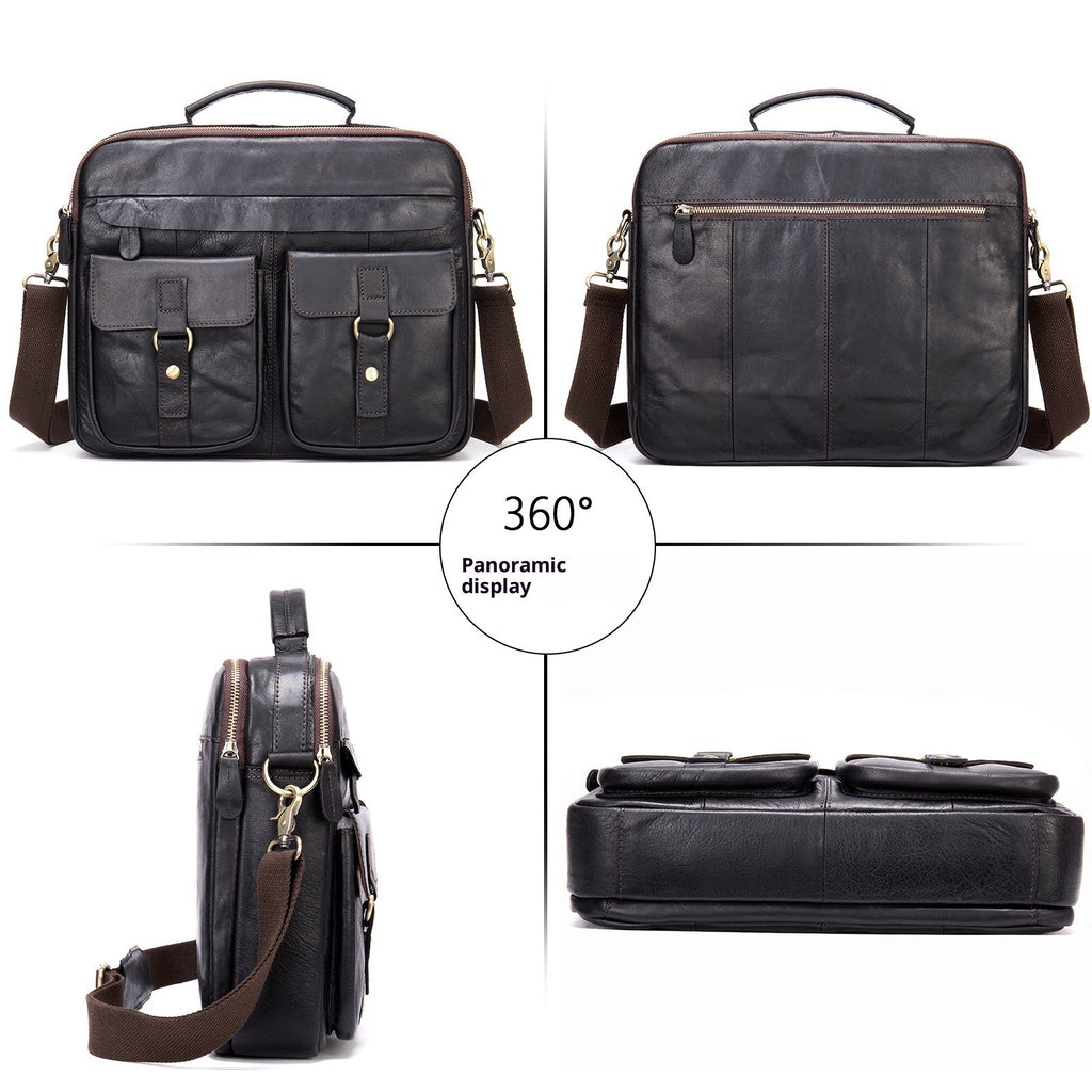 Retro Mens Shoulder Crossbody Bag Full-Grain Leather Handbag Business Briefcase