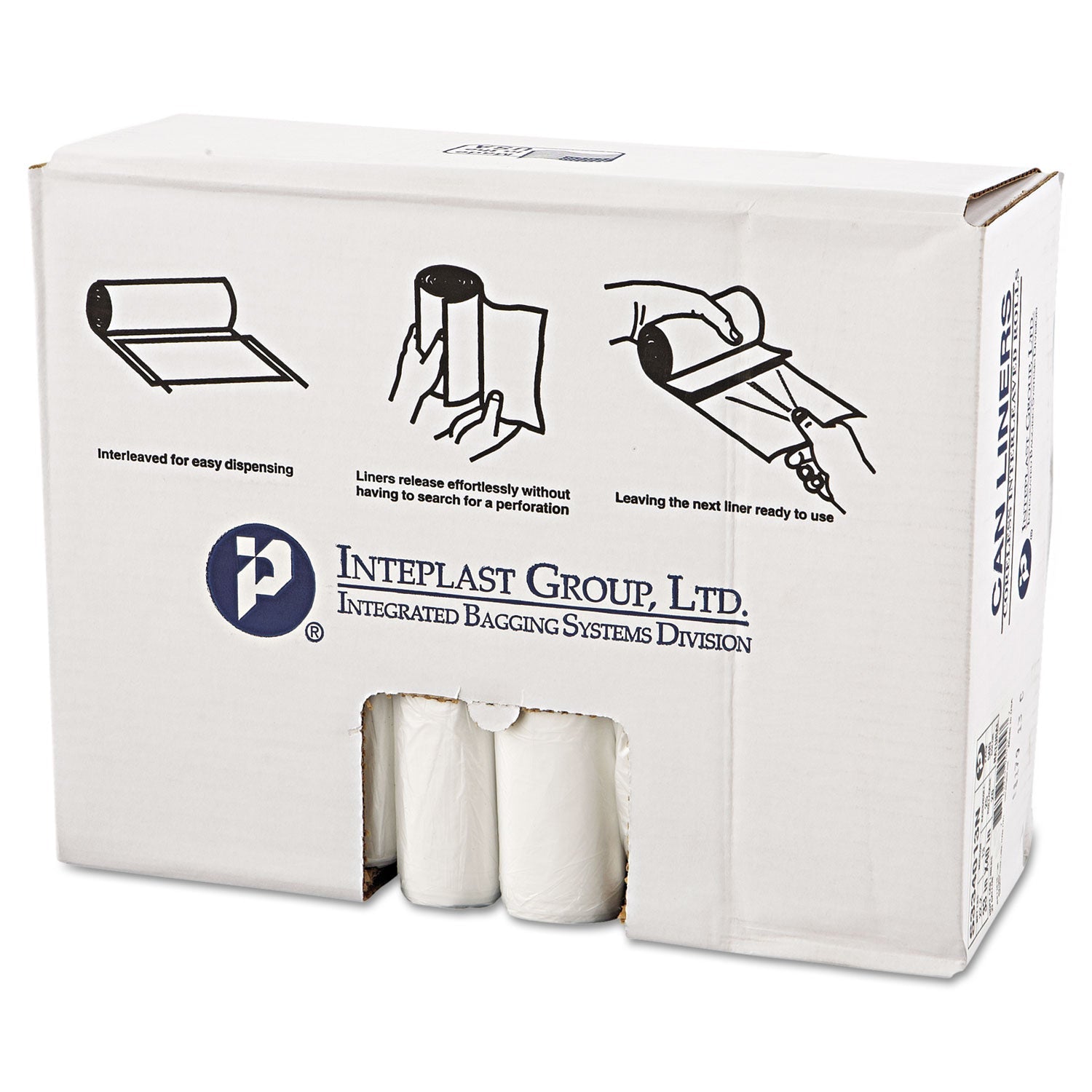 Inteplast Group High-Density Interleaved Commercial Can Liners, 33 gal, 13 microns, 33" x 40", Clear, 500/Carton