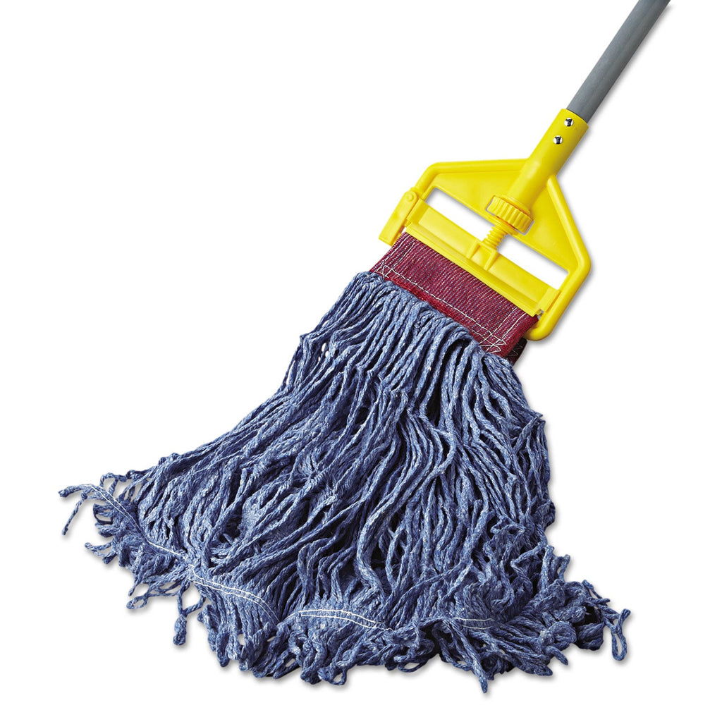 Rubbermaid Super Stitch Blend Mop Head, Large, Cotton/Synthetic, Blue, 6/Carton