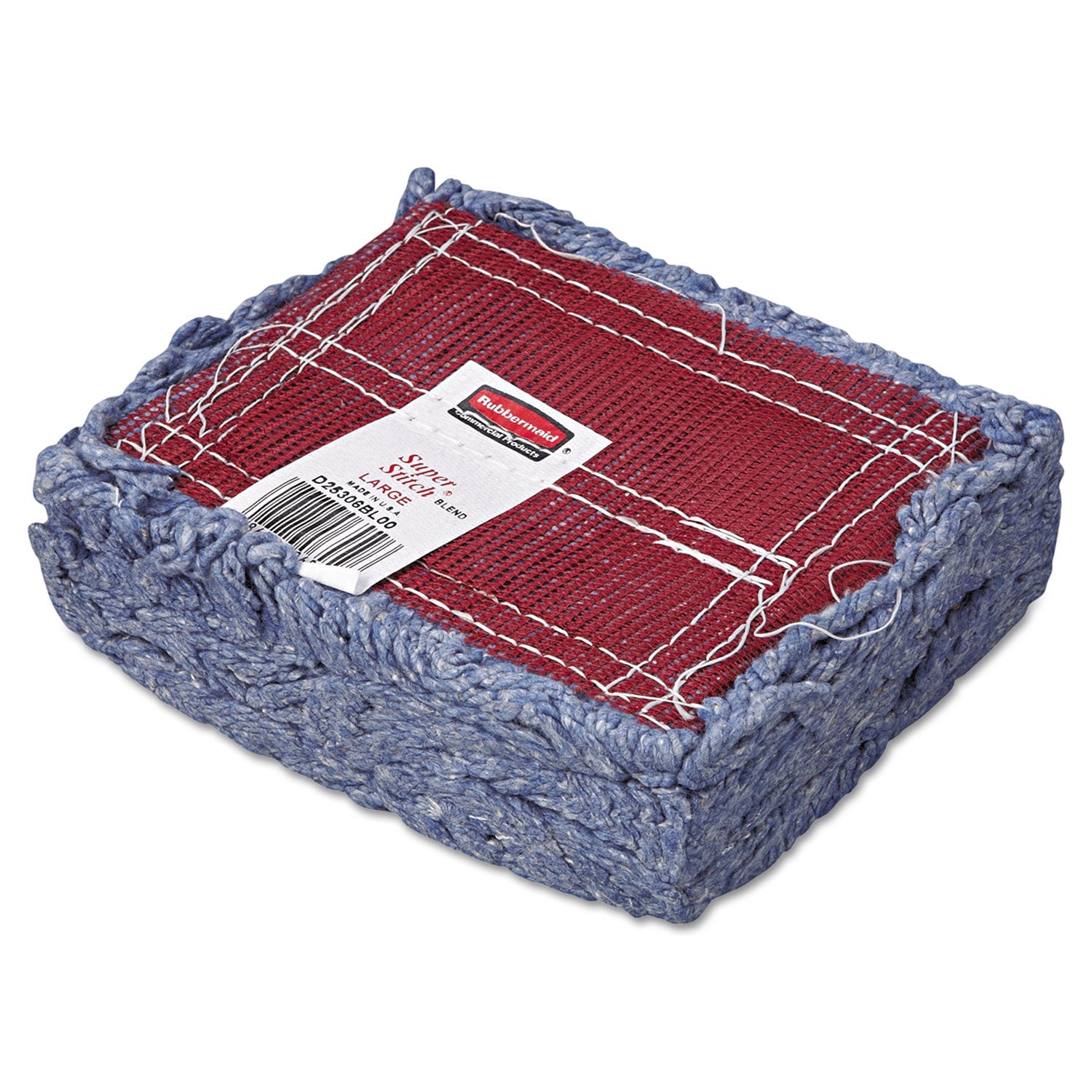 Rubbermaid Super Stitch Blend Mop Head, Large, Cotton/Synthetic, Blue, 6/Carton