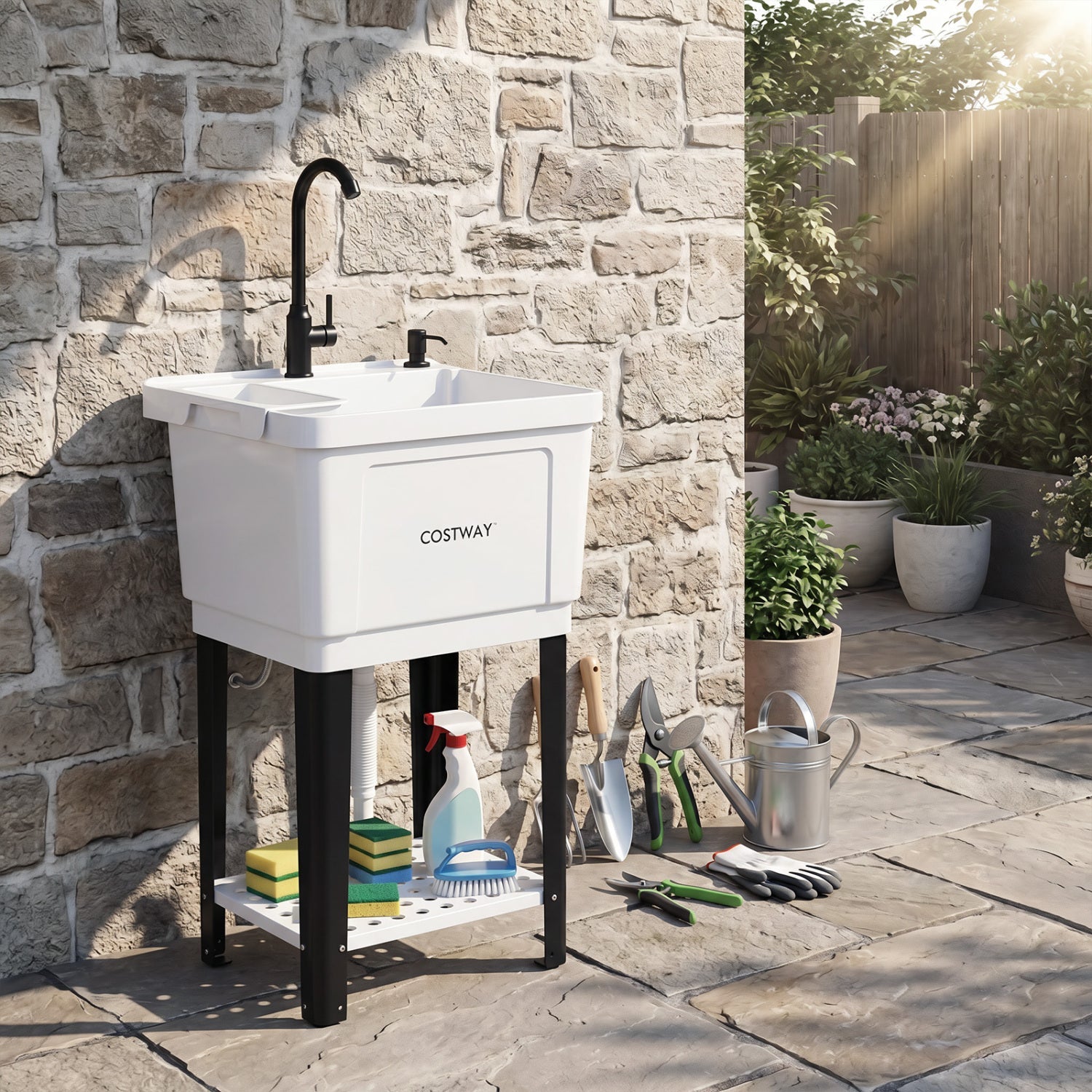 14.5 Gal Utility Sink with Rotating Faucet & Adjustable Legs