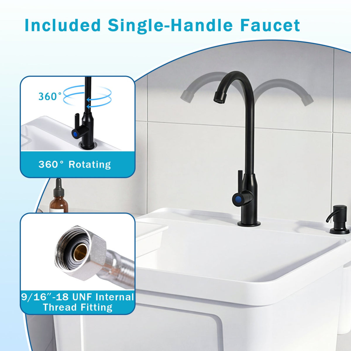 14.5 Gal Utility Sink with Rotating Faucet & Adjustable Legs