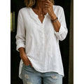 Womens Solid-Color Casual Loose-Fit Button-Up Shirt