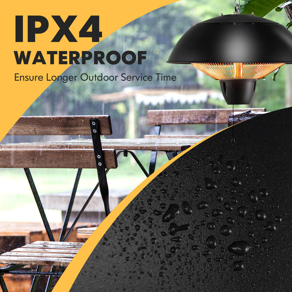 Electric Patio Heater 1500W Hanging Halogen IPX4 Waterproof