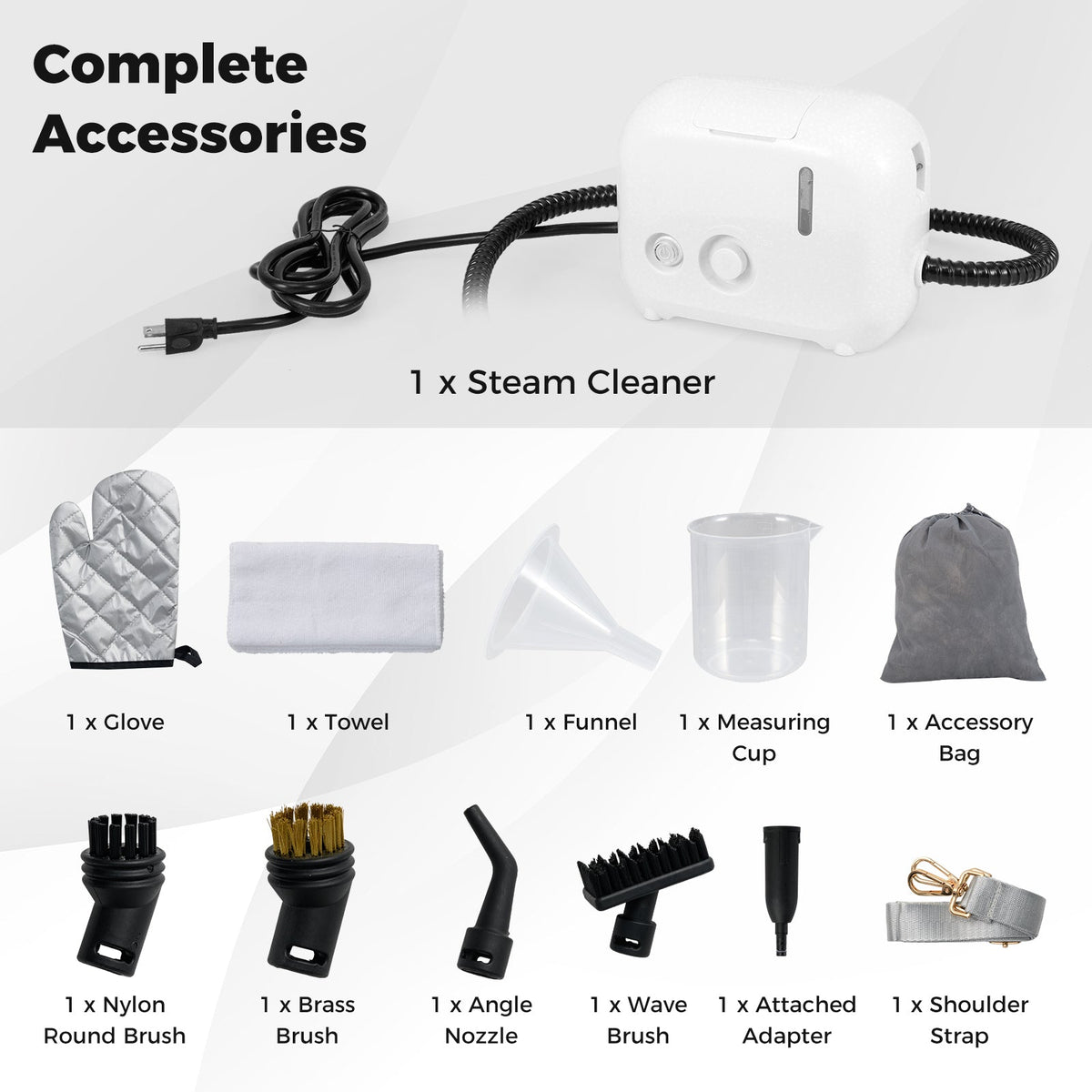 1500W Portable Steam Cleaner with 34 oz Water Tank-White