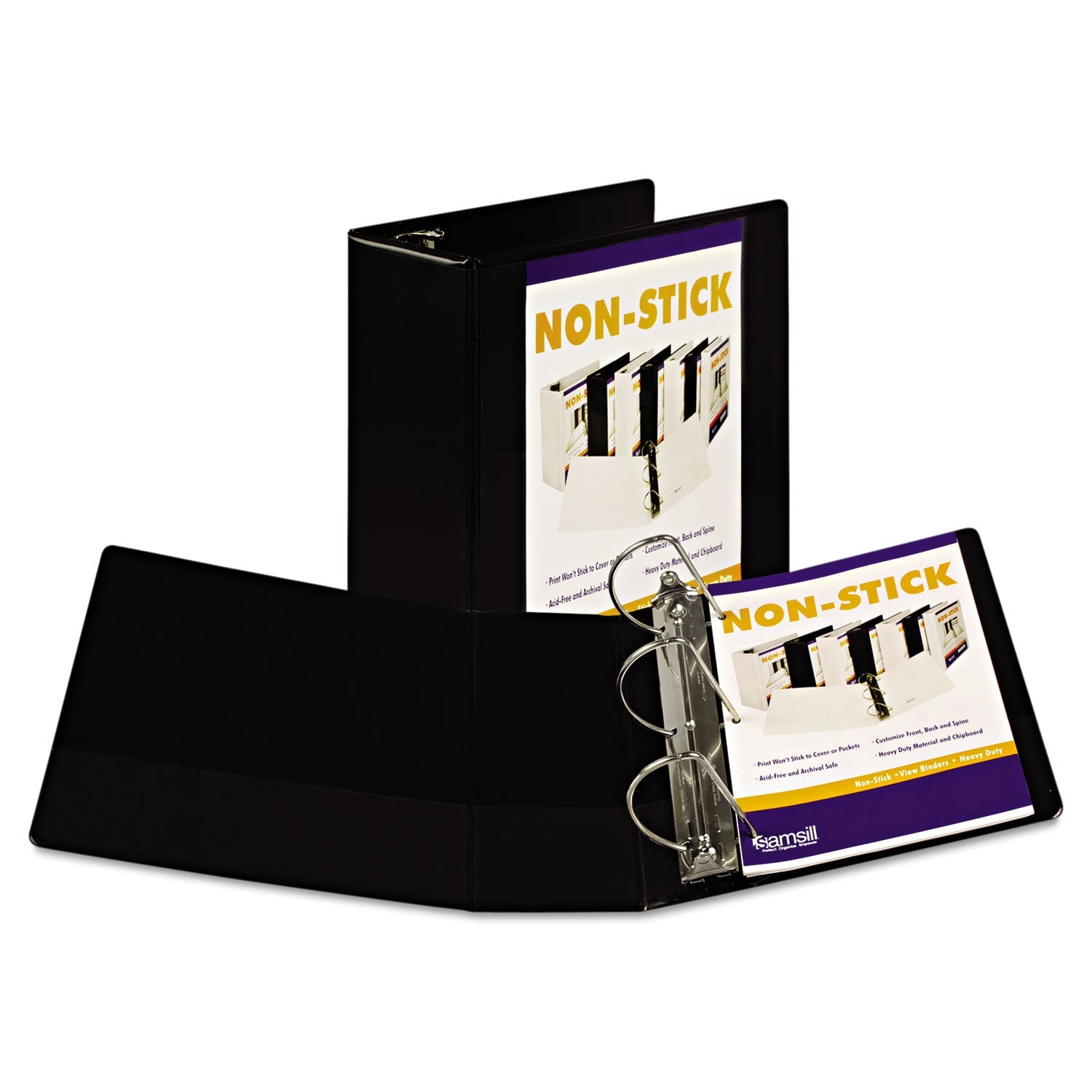 Samsill Nonstick D-Ring View Binder, 3 Rings, 5" Capacity, 11 x 8.5, Black