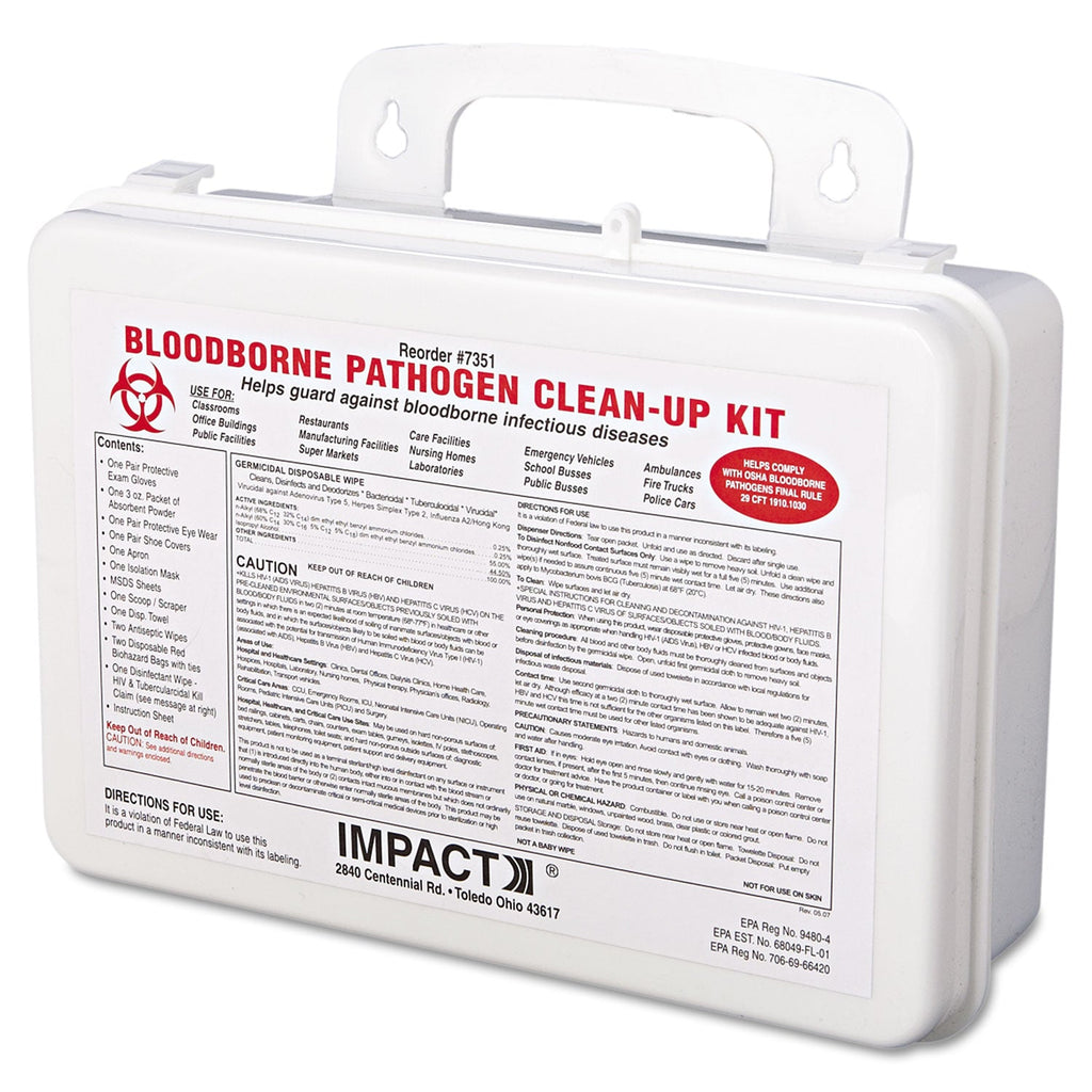 Impact Bloodborne Pathogen Cleanup Kit, 10 x 7 x 2.5, OSHA Compliant, Plastic Case