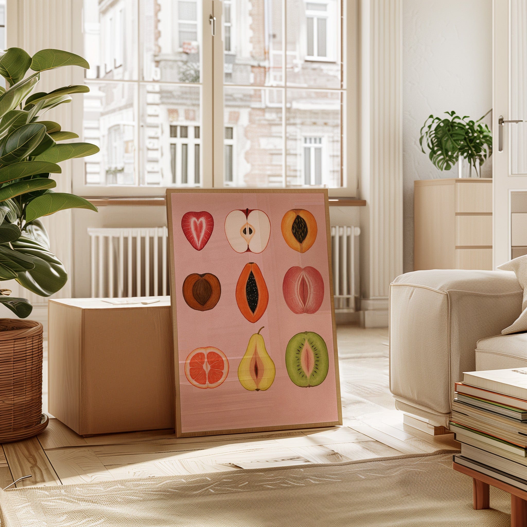 Fruits of Love – Feminine Fruit Print on Pink