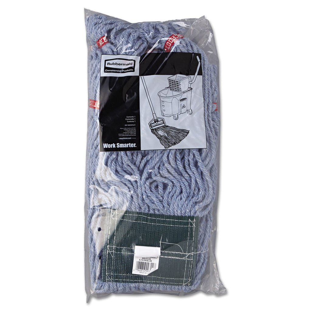 Rubbermaid Web Foot Wet Mop Head, Shrinkless, Cotton/Synthetic, Blue, Medium, 6/Carton