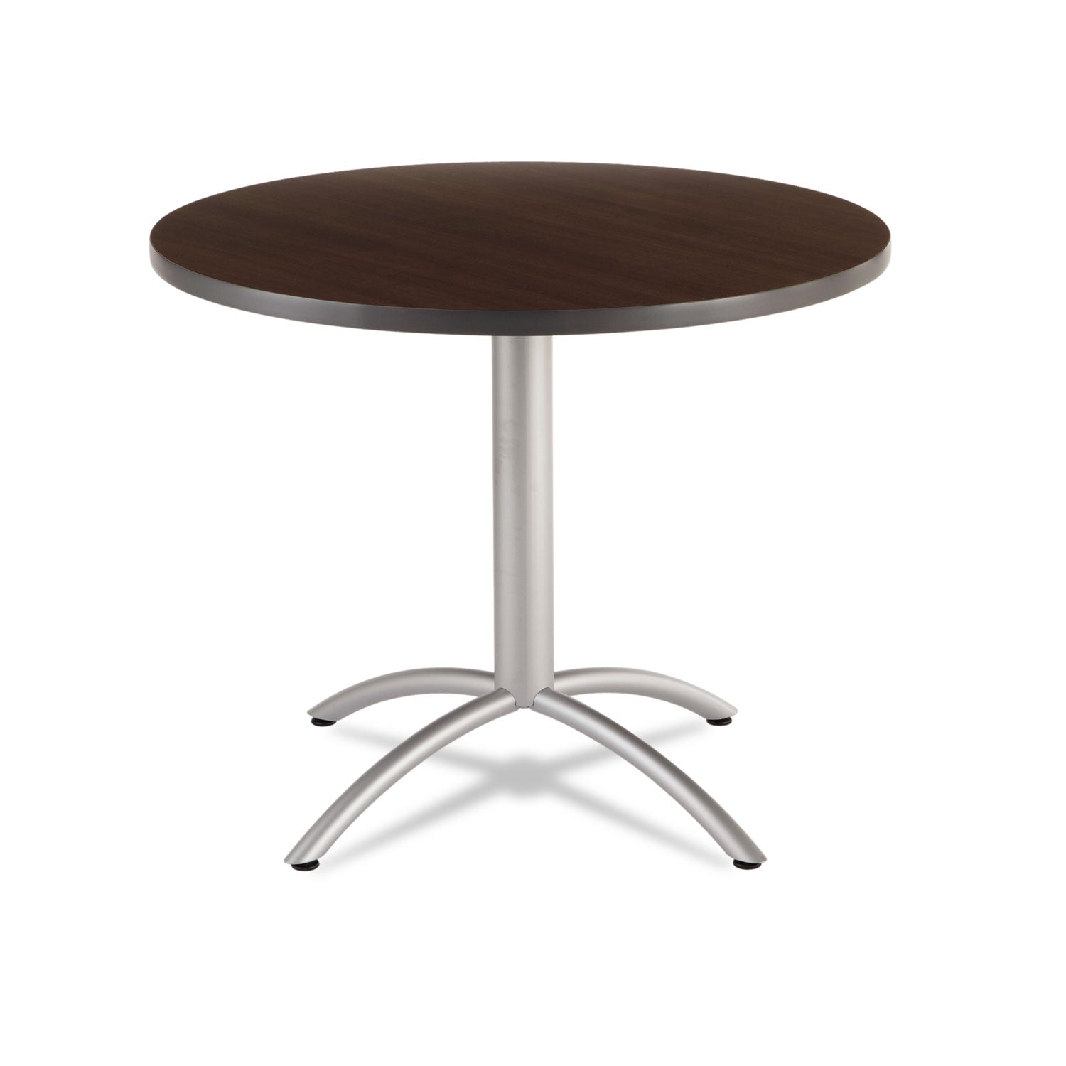 Iceberg CafeWorks Table, Cafe-Height, Round Top, 36" Diameter x 30h, Walnut/Silver