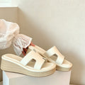 Women Summer New Wedge Platform Thick Sole Slippers Soft Leather Wedge Casual Slide Sandals For Outdoor Wear