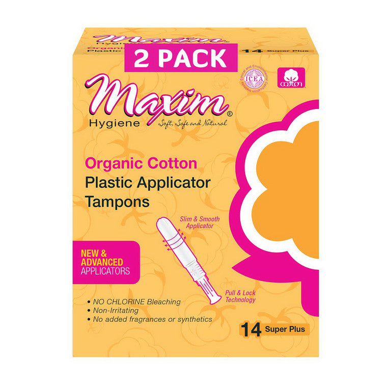 Maxim Liners and Pads Tampons Organic Cotton Plastic Applicator Super Plus