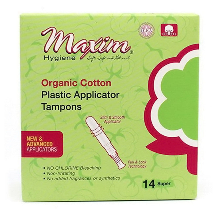 Maxim Liners and Pads Tampon Organic Cotton Plastic Applicator Super
