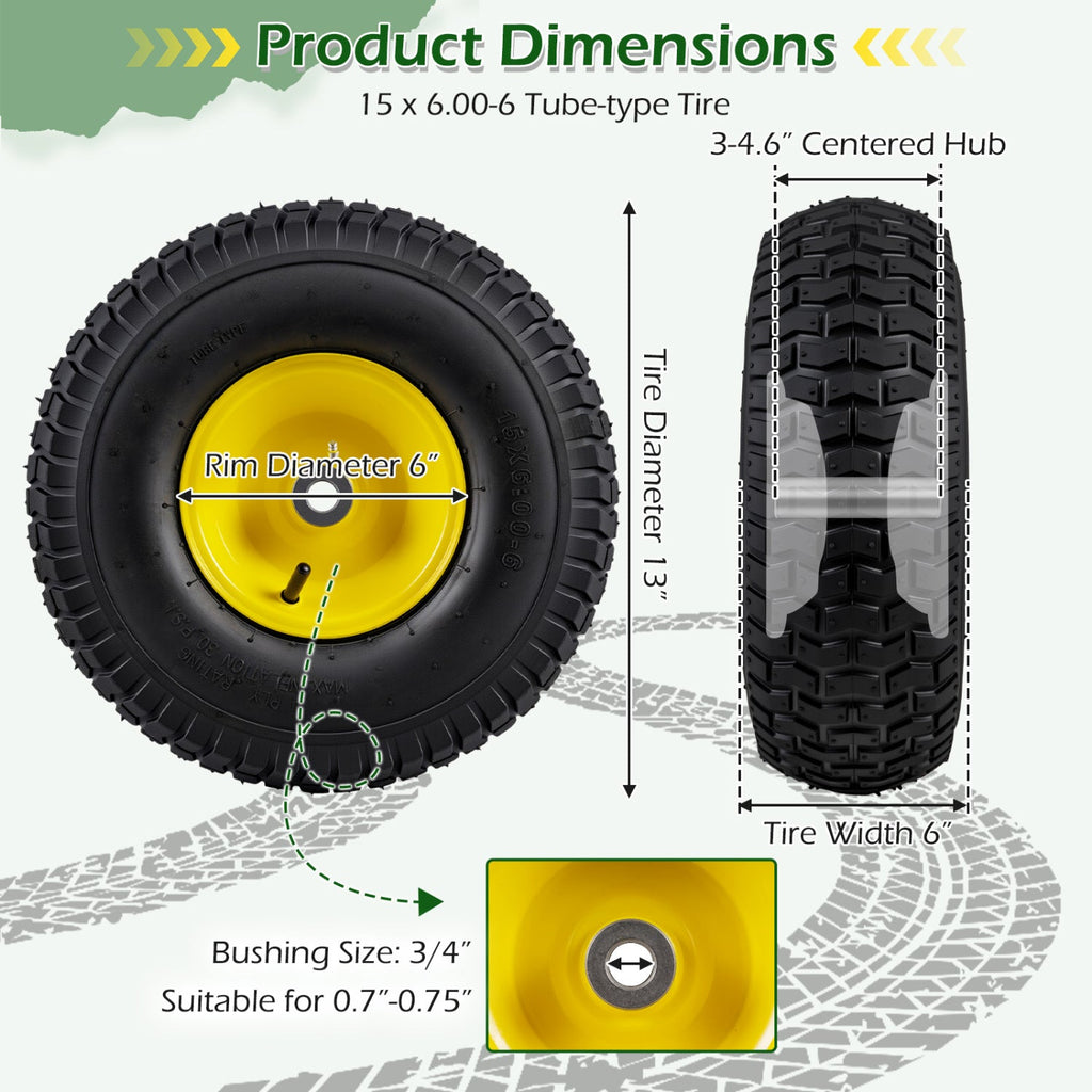 15 x 6.00-6 Tube-type Tires & Wheels 2 Pack 4 PR Tires-Yellow