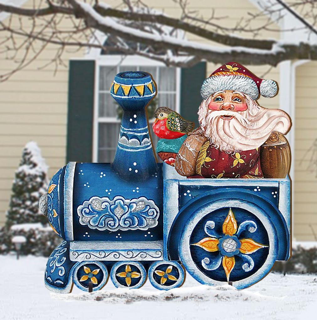 Train Ride Santa Christmas Outdoor Decor by G. DeBrekht - Christmas Santa Snowman Decor - 8129211F