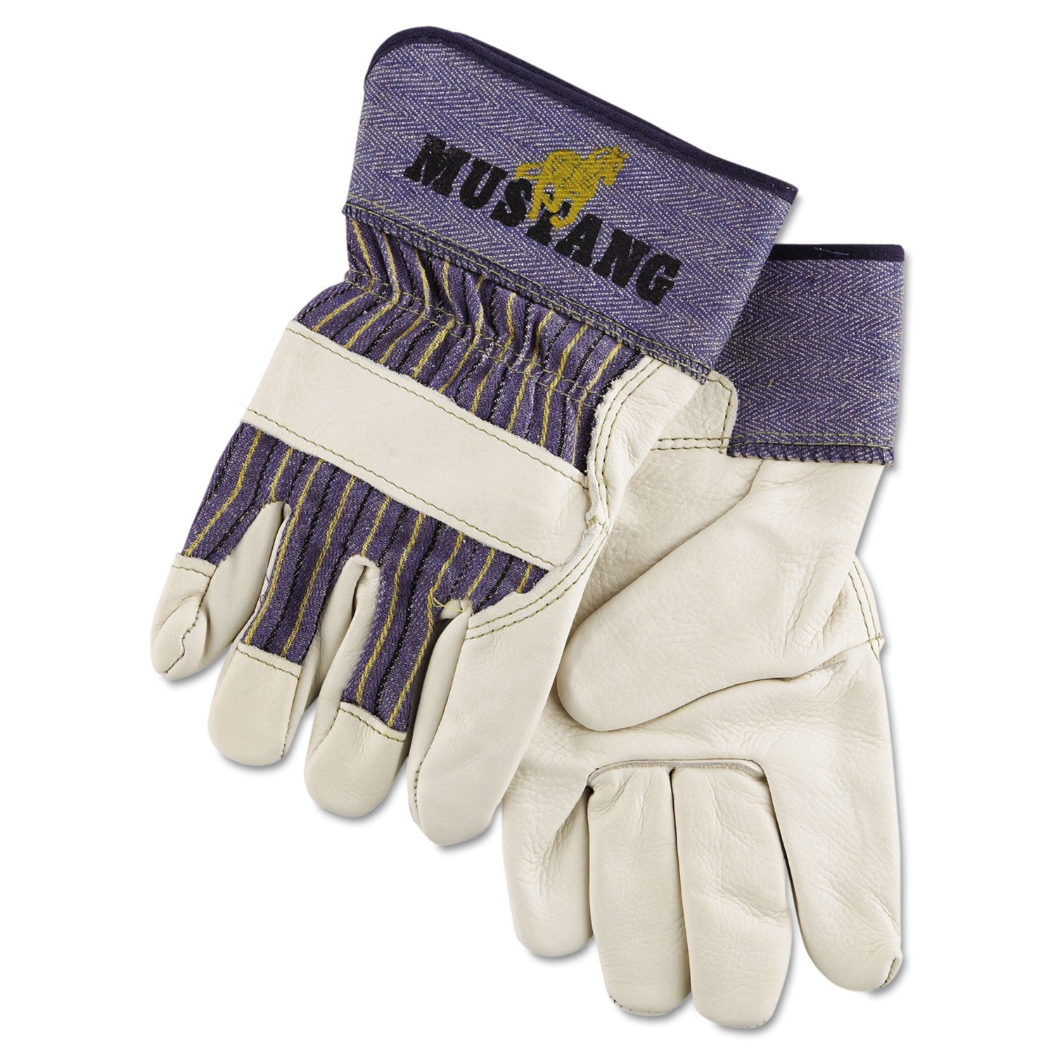MCR Mustang Leather Palm Gloves, Blue/Cream, X-Large, Dozen