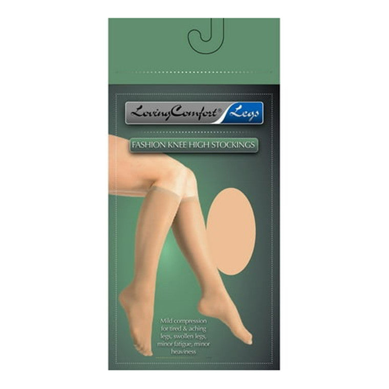 LOVING COMFORT Sheer Compression Stockings, Knee High, Closed Toe, 20-30 mmHg, Beige, Women's X-Large