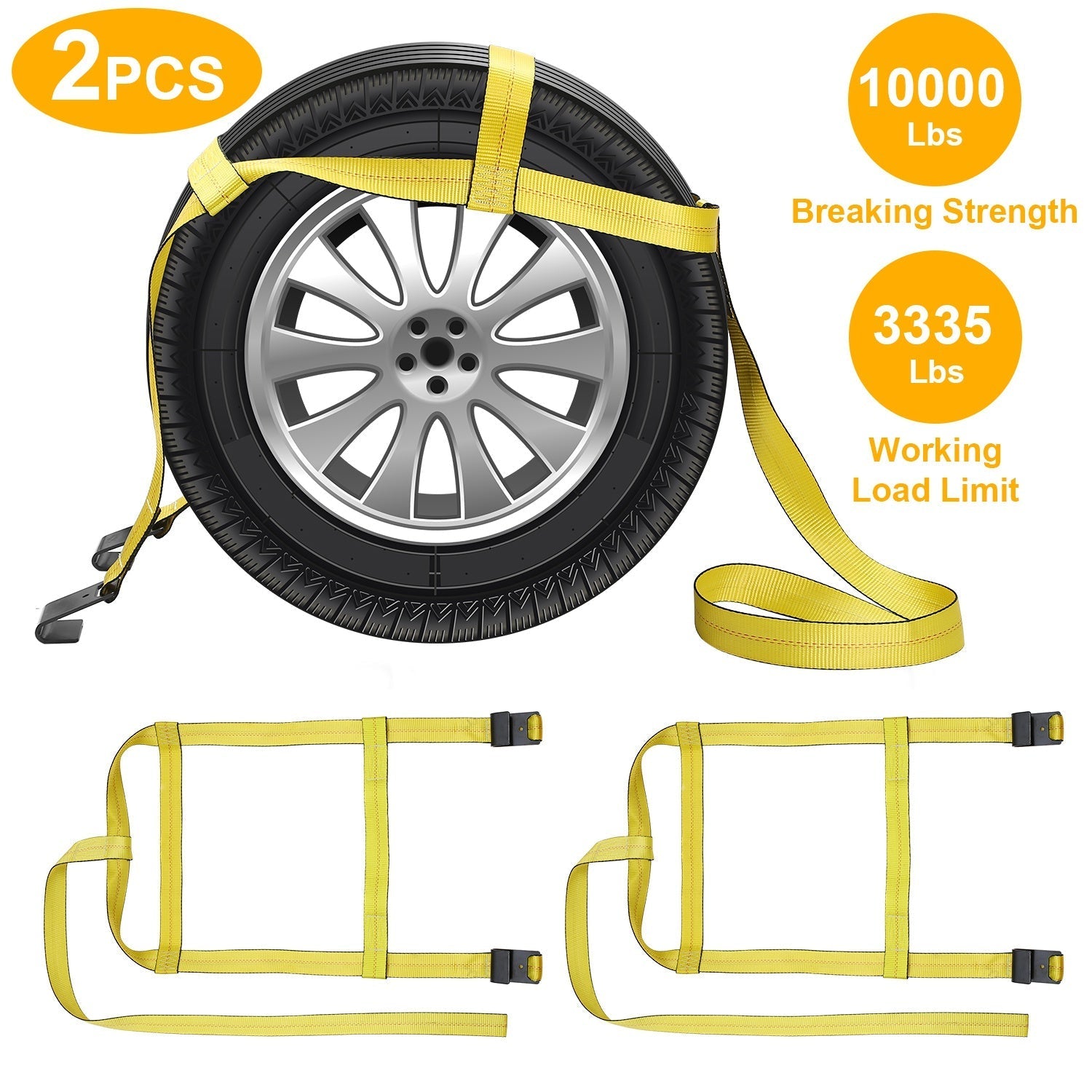 2Pcs Car Basket Straps Adjustable Tow Dolly Tire Basket Straps with Flat Hooks