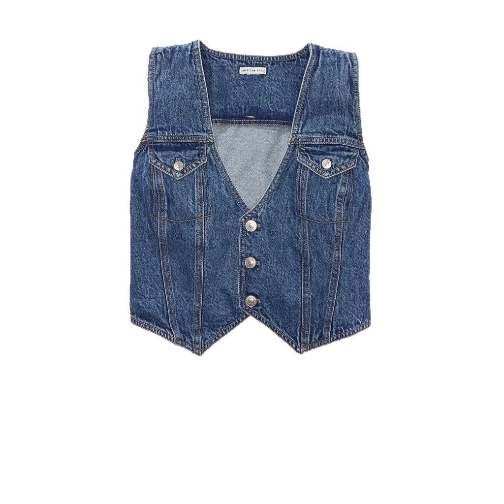 Womens Sleeveless V-Neck Top Denim Vest Petite Waistcoat