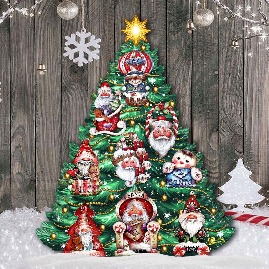 Santa-Themed Christmas Tree Outdoor Indoor Decor Wooden Christmas Decoration by Jamie Mills-Price Christmas Decor - 8191509F