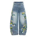 Womens High-waisted Relaxed-fit Floral-embroidered Jeans