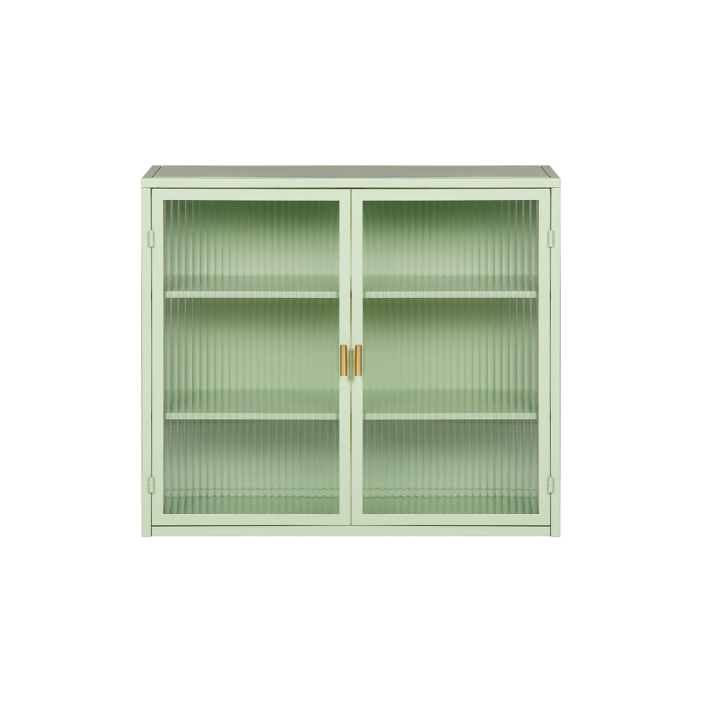 27.56"Glass Doors Modern Two-door Wall Cabinet with Featuring Three-tier Storage Mint Green