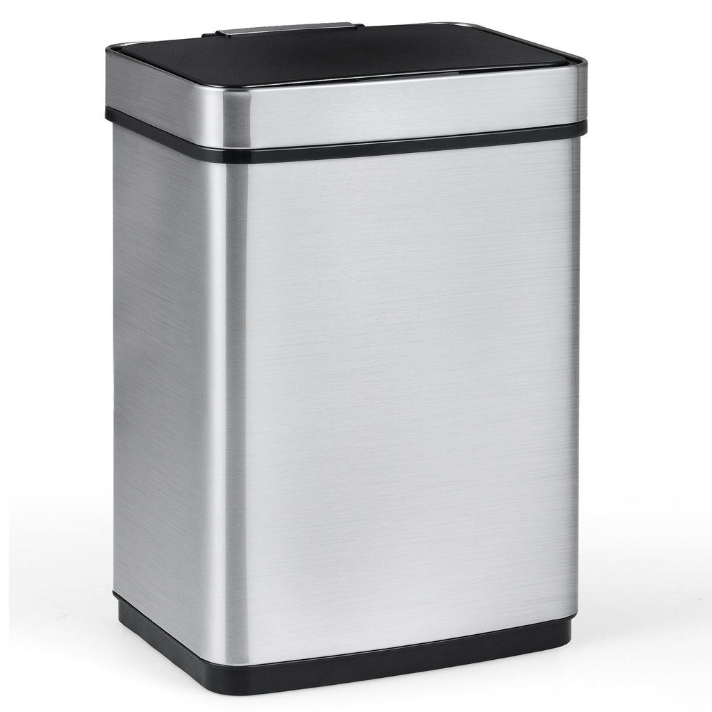 16 Gallon Trash Can Infrared Motion Sensor Garbage Can with Dual Compartments-Silver