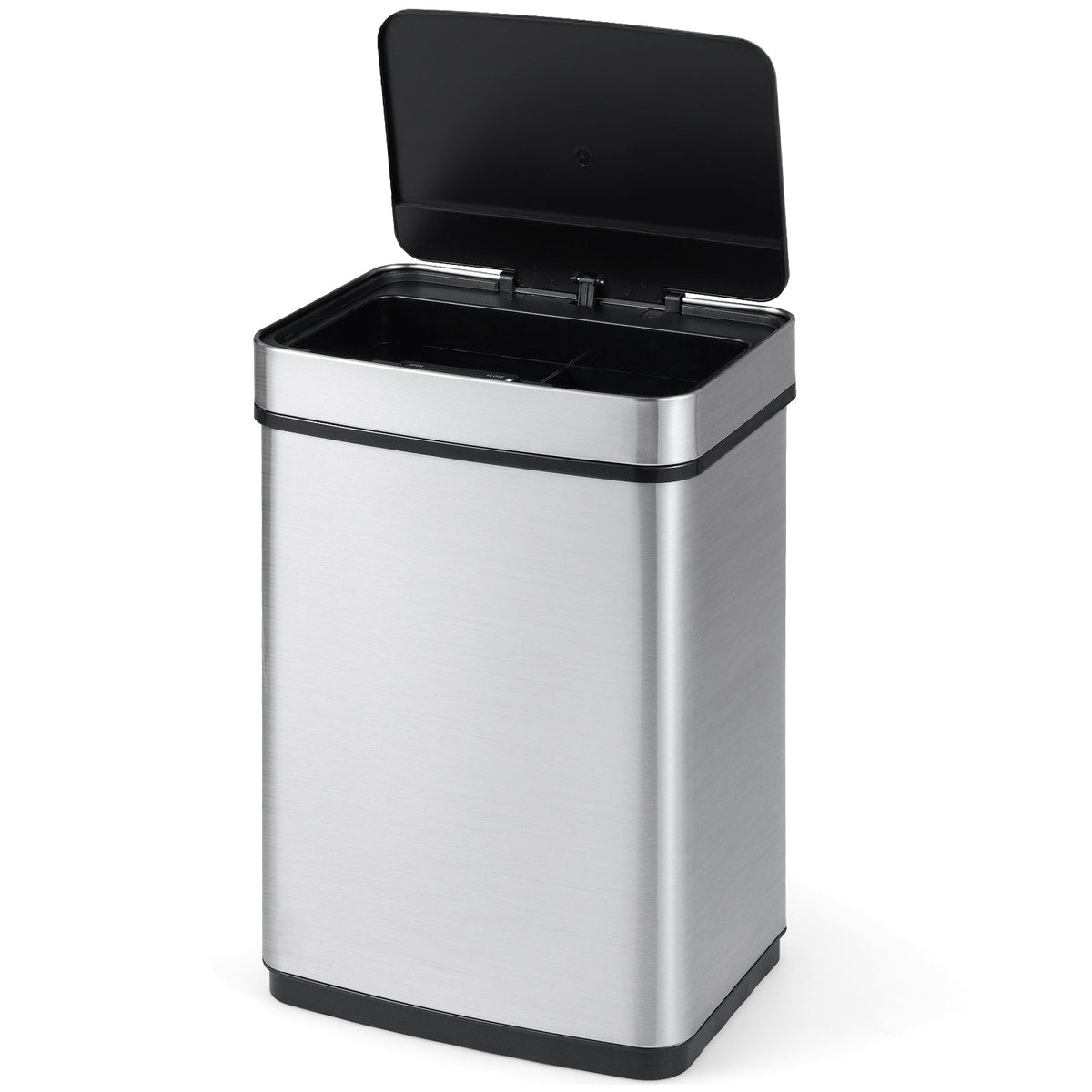 16 Gallon Trash Can Infrared Motion Sensor Garbage Can with Dual Compartments-Silver