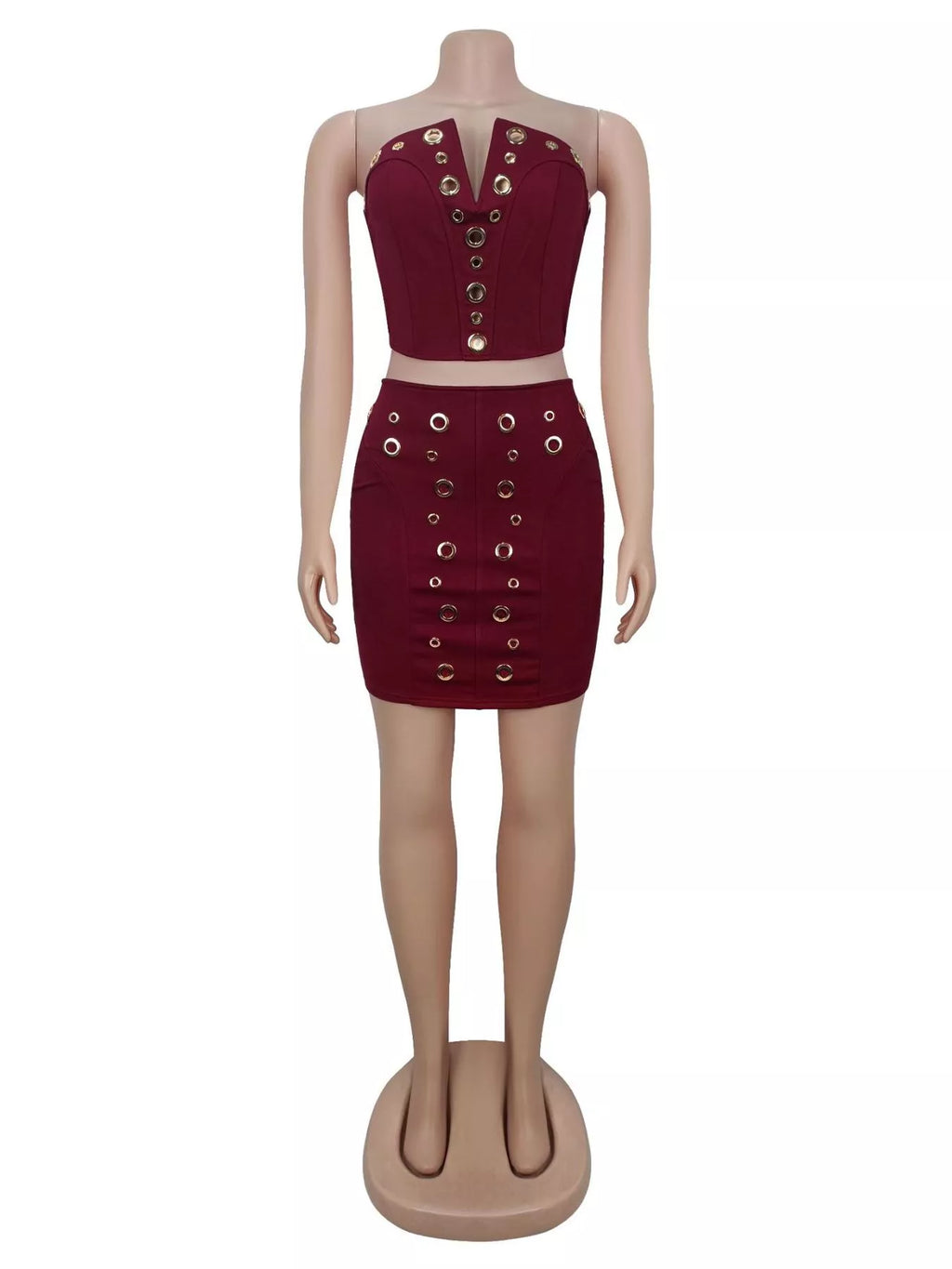 Grommet Crop Top and Mini Skirt Set