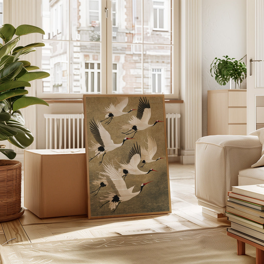 Elegant Japanese Crane Wall Art – Traditional Nature-Inspired Print