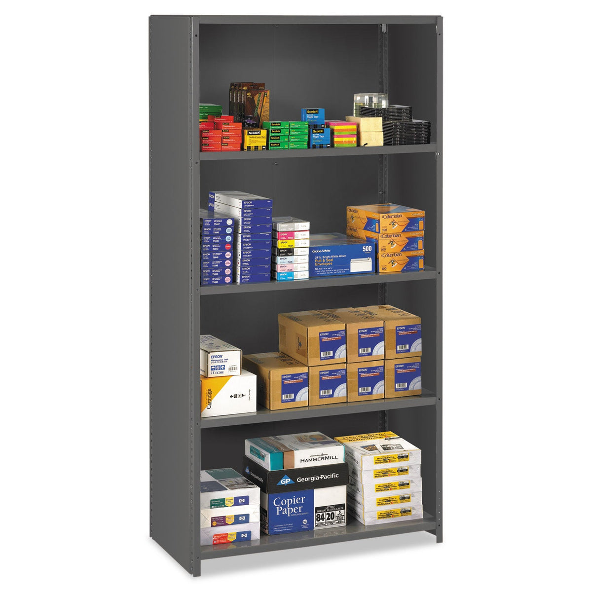 Tennsco Closed Commercial Steel Shelving, Five-Shelf, 36w x 24d x 75h, Medium Gray