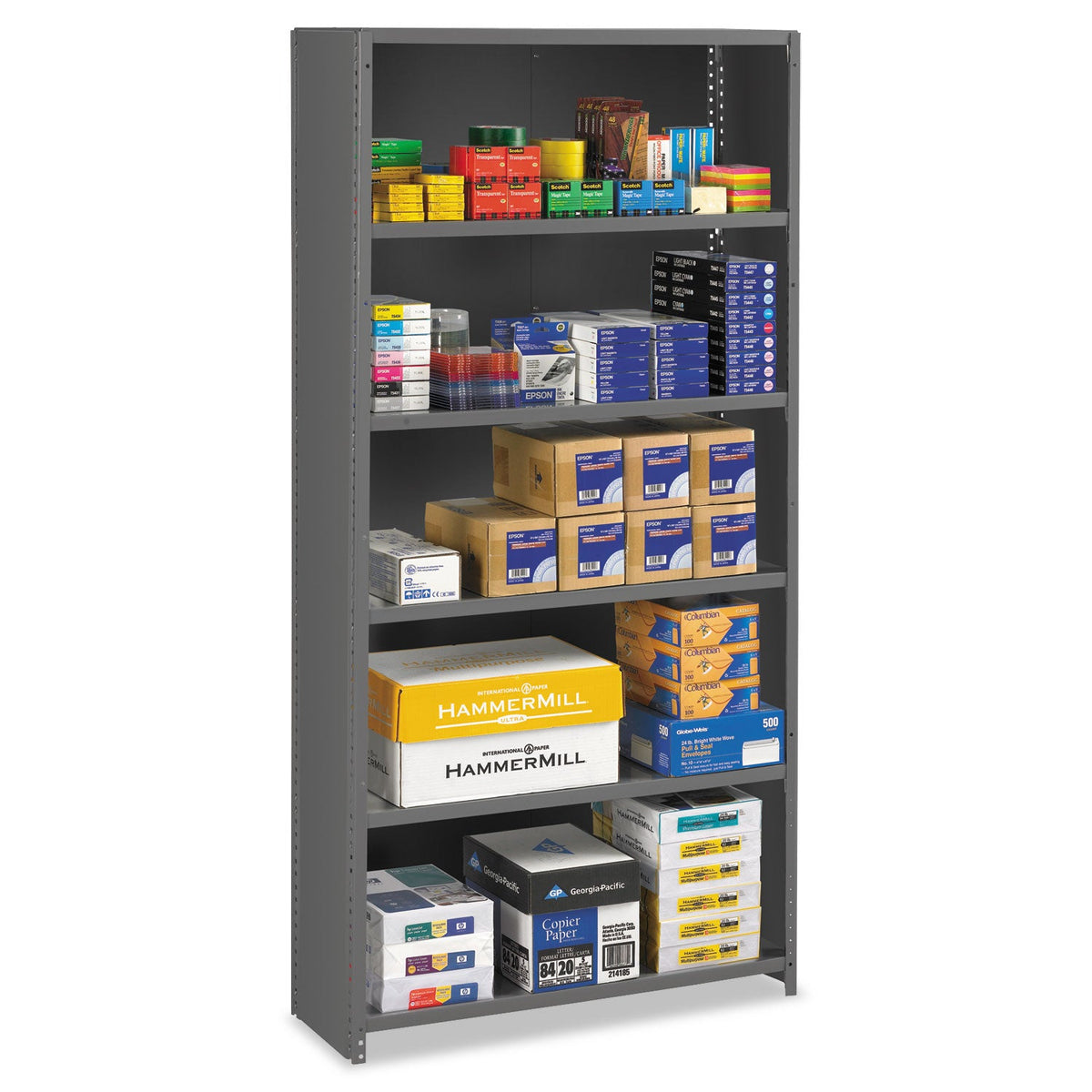Tennsco Closed Commercial Steel Shelving, Six-Shelf, 36w x 12d x 75h, Medium Gray