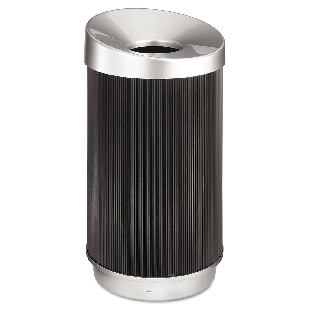 Safco At-Your-Disposal Vertex Receptacle, Round, Polyethylene, 38 gal, Black/Chrome