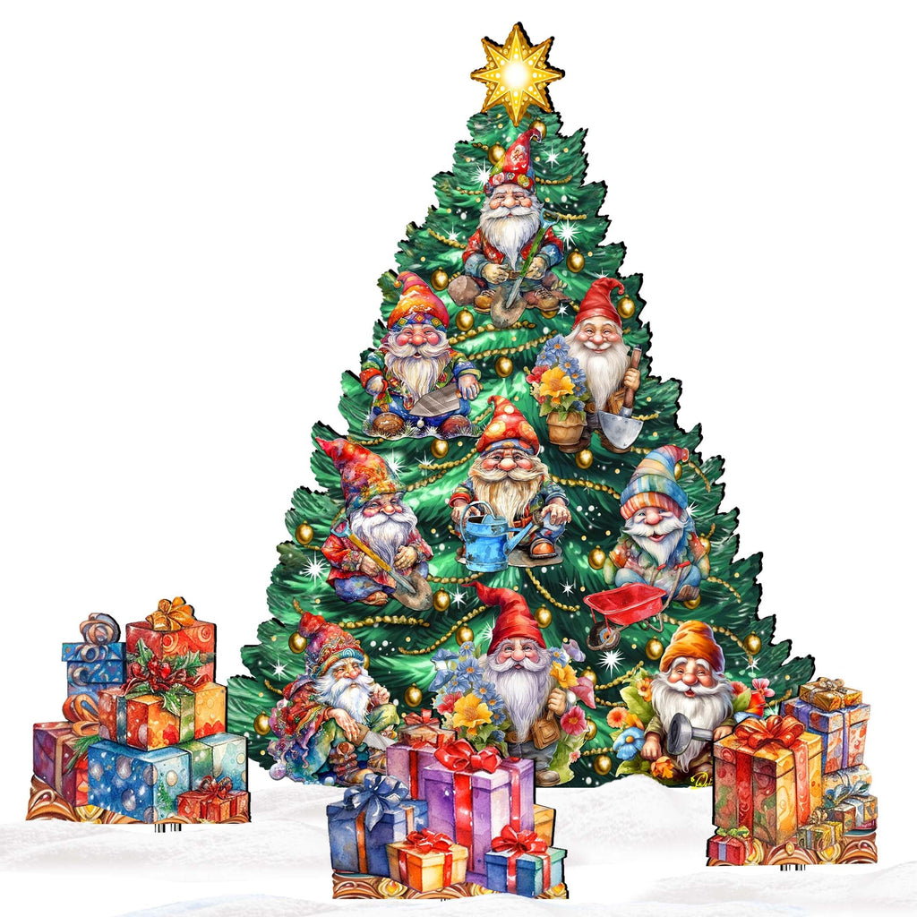 Gnomes-Themed Christmas Tree Set Outdoor Indoor Decor Wooden Christmas Decoration by G. Debrekht Christmas Decor - 8191512F-G