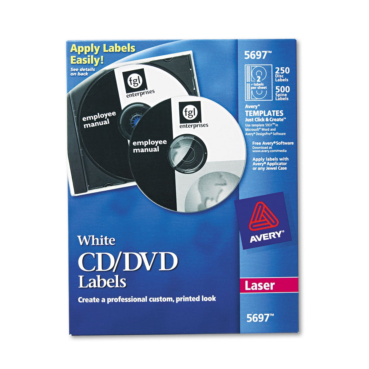 Avery Laser CD Labels, Matte White, 250/Pack