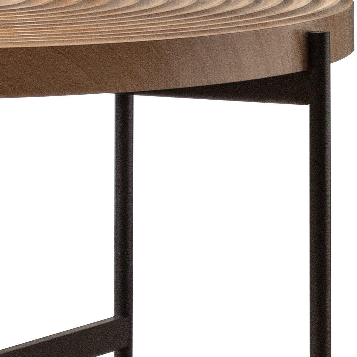 Modern Thread Design Round Coffee Table MDF Table Top with Cross Legs Metal Base(Set of 2 pcs )