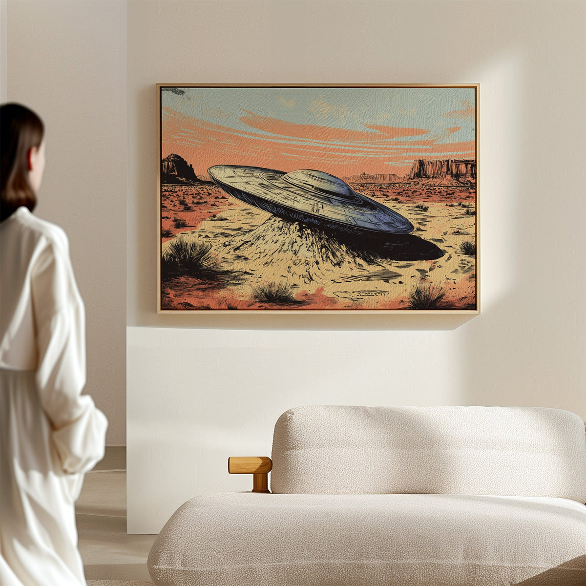 Desert Landing: UFO Shadows and Distant Skies