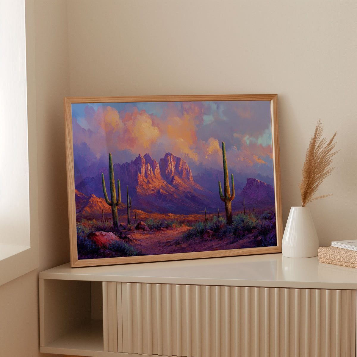 Purple Desert Sunset Canvas – Southwest Cactus Wall Art