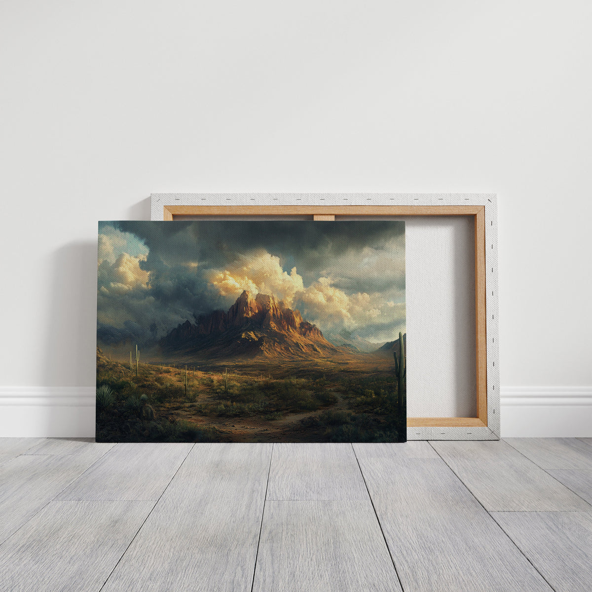 Stormy Desert Mountain Canvas – Moody Western Landscape Wall Art