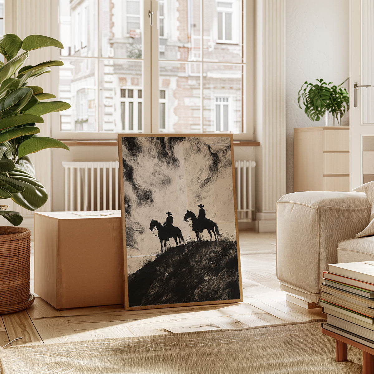 Cowboy Ridge Silhouette Print – Western Horseback Wall Art