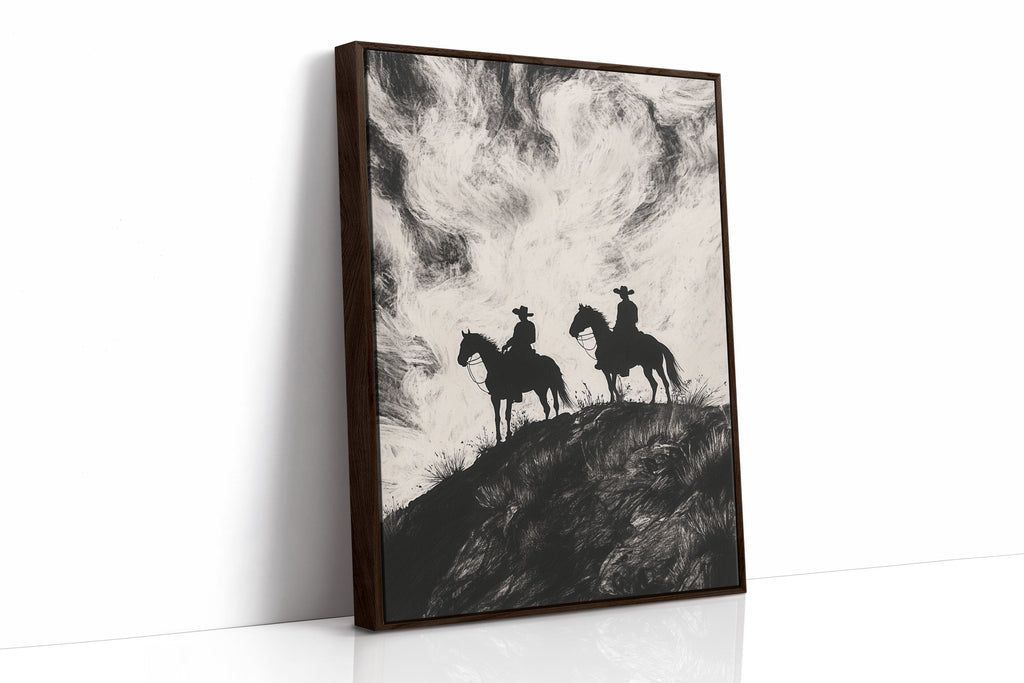 Cowboy Ridge Silhouette Print – Western Horseback Wall Art
