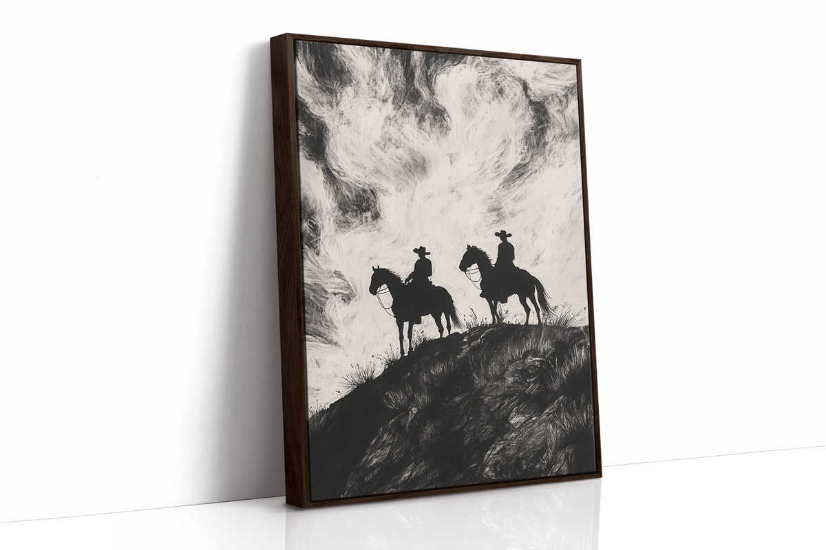 Cowboy Ridge Silhouette Print – Western Horseback Wall Art